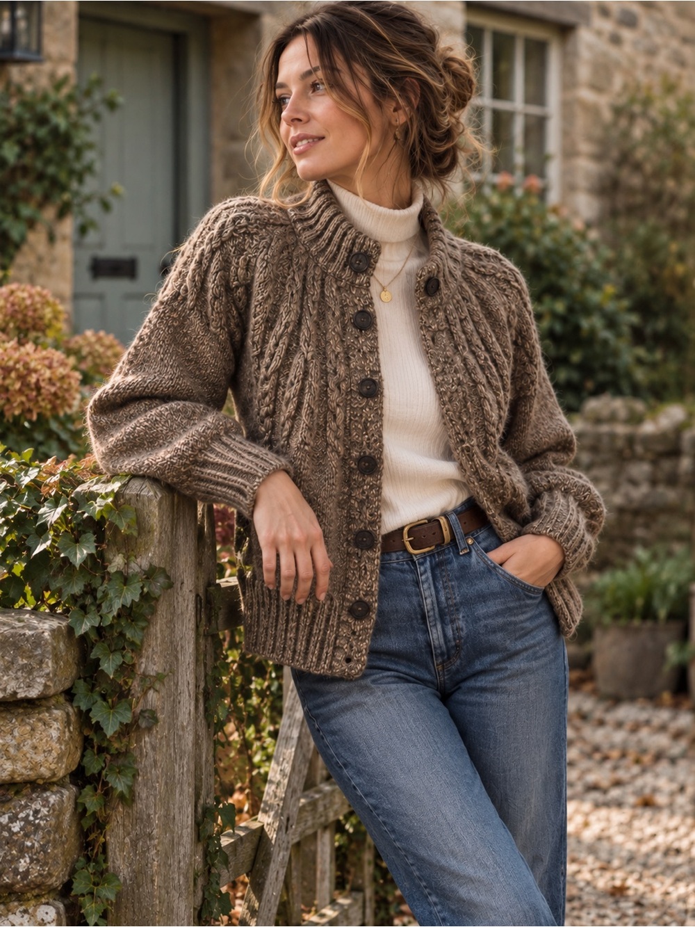 Madewell Cable Knit Wool Cardigan Celtic Fisherman Brown XXS Fits Like a S